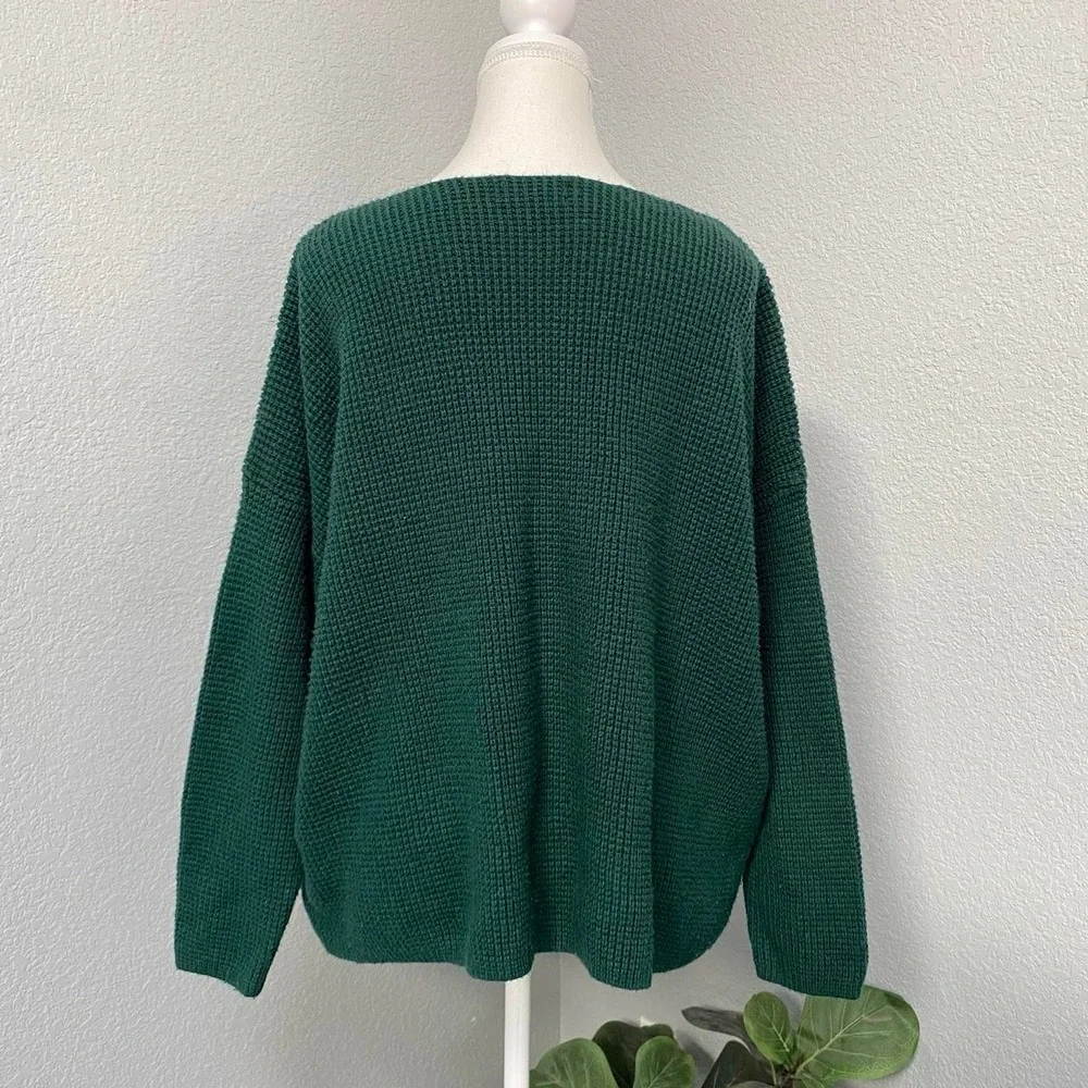 LORD & TAYLOR FOREST GREEN WAFFLE KNIT PULLOVER WOOL BLEND SWEATER DARK COTTAGE